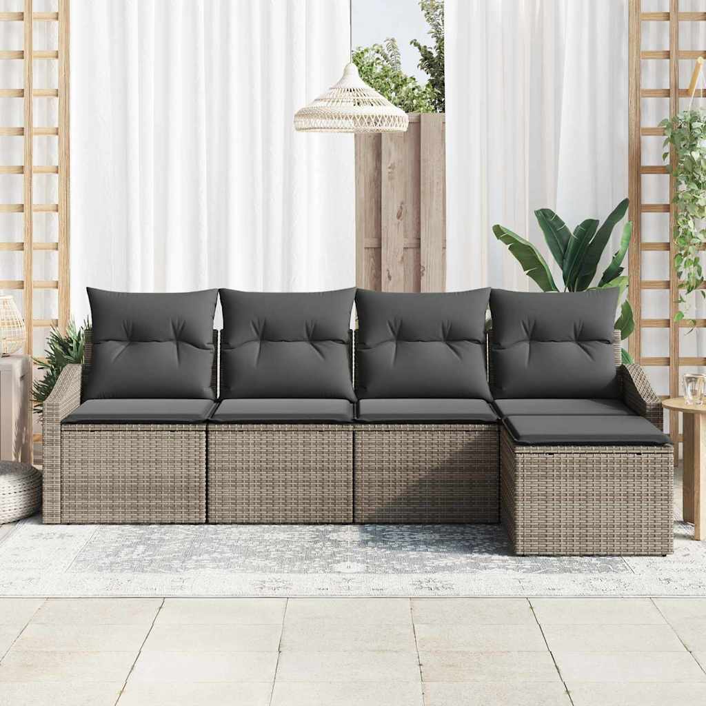 Ensemble de Canapés avec coussin 5 pcs Gris polyrotin