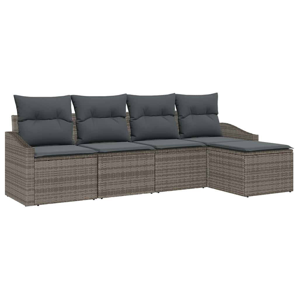 Ensemble de Canapés avec coussin 5 pcs Gris polyrotin