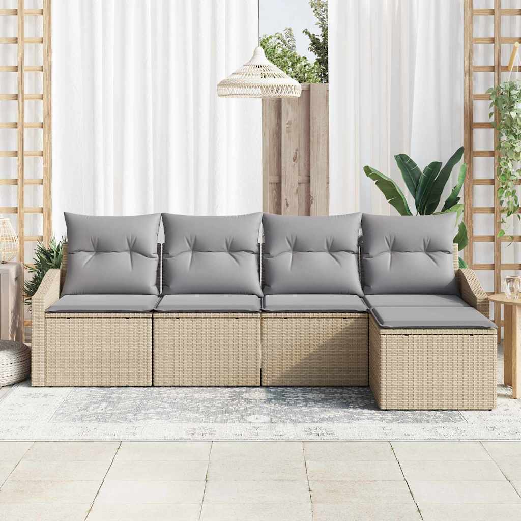 Ensemble de Canapés avec coussin 5 pcs Beige polyrotin