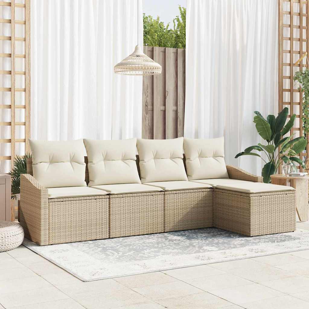Ensemble de Canapés avec coussin 5 pcs Beige polyrotin