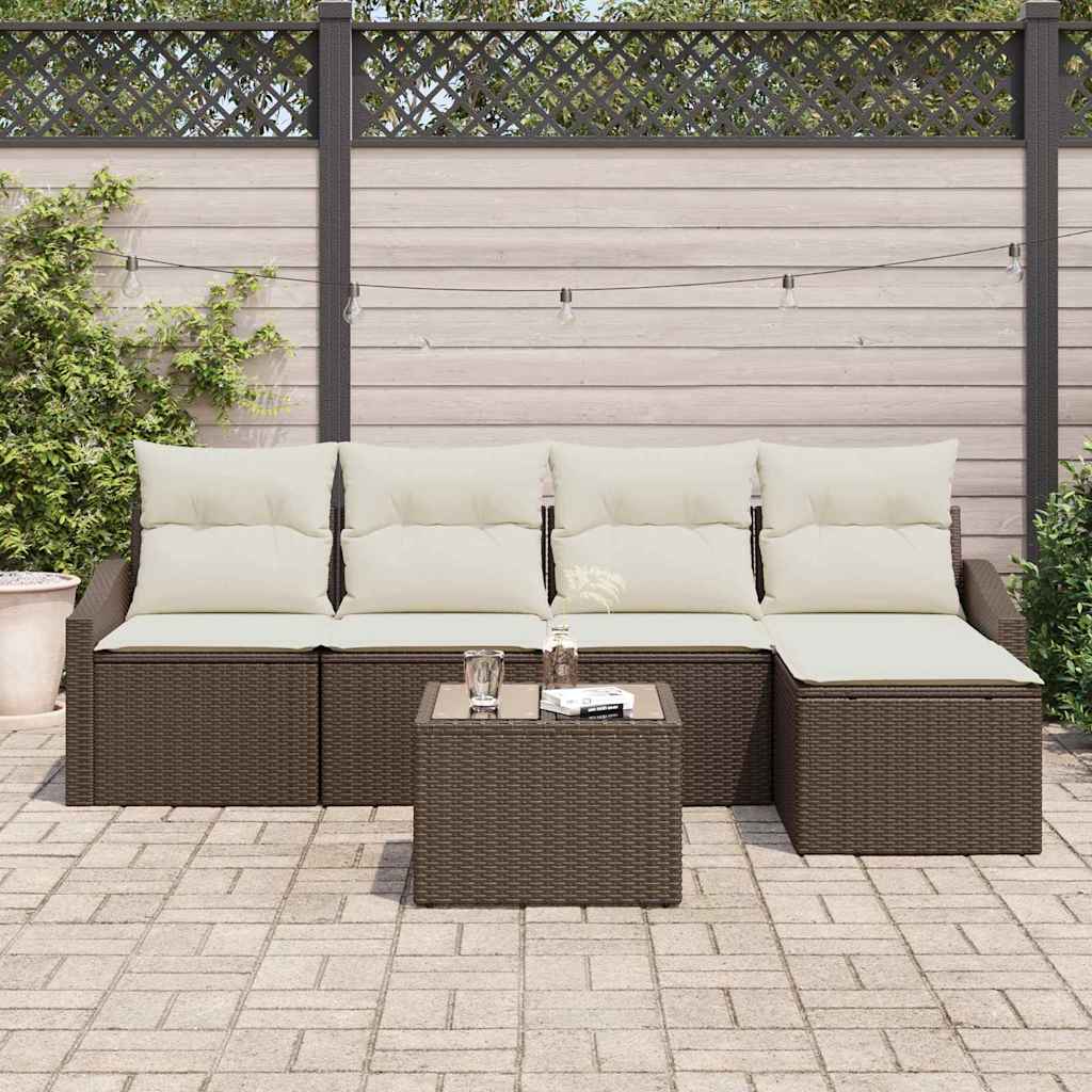 Ensemble de Canapés avec coussin 6 pcs Marron polyrotin