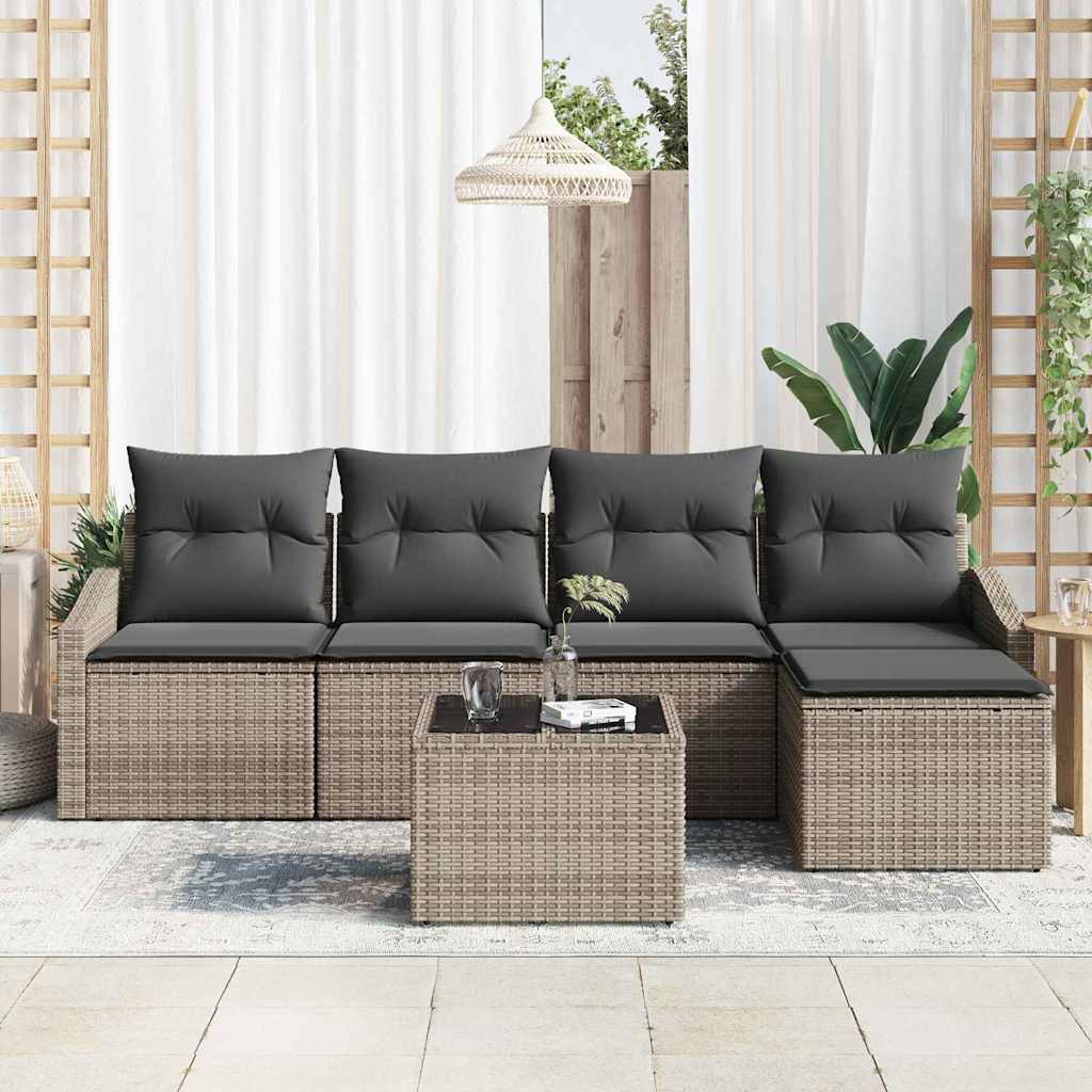 Ensemble de Canapés avec coussin 6 pcs Gris polyrotin