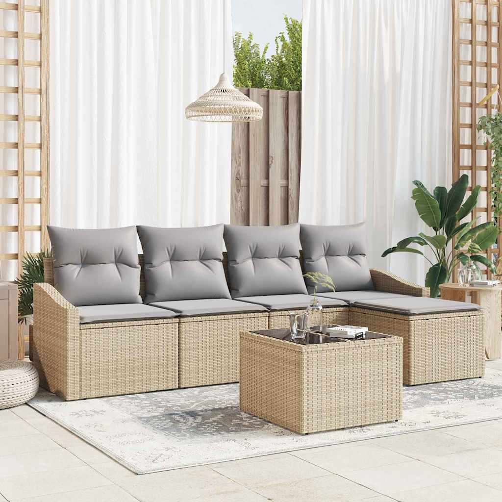 Ensemble de Canapés avec coussin 6 pcs Beige polyrotin
