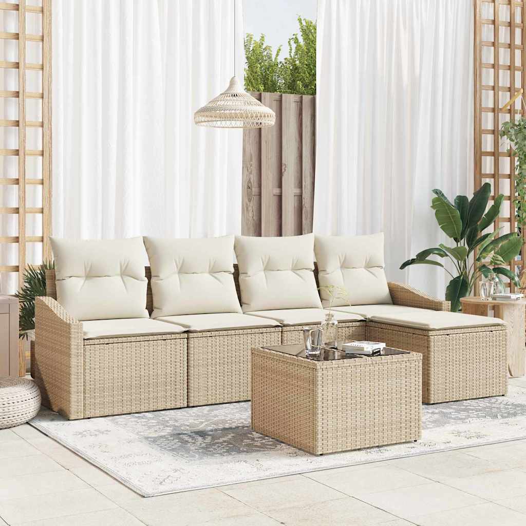 Ensemble de Canapés avec coussin 6 pcs Beige polyrotin