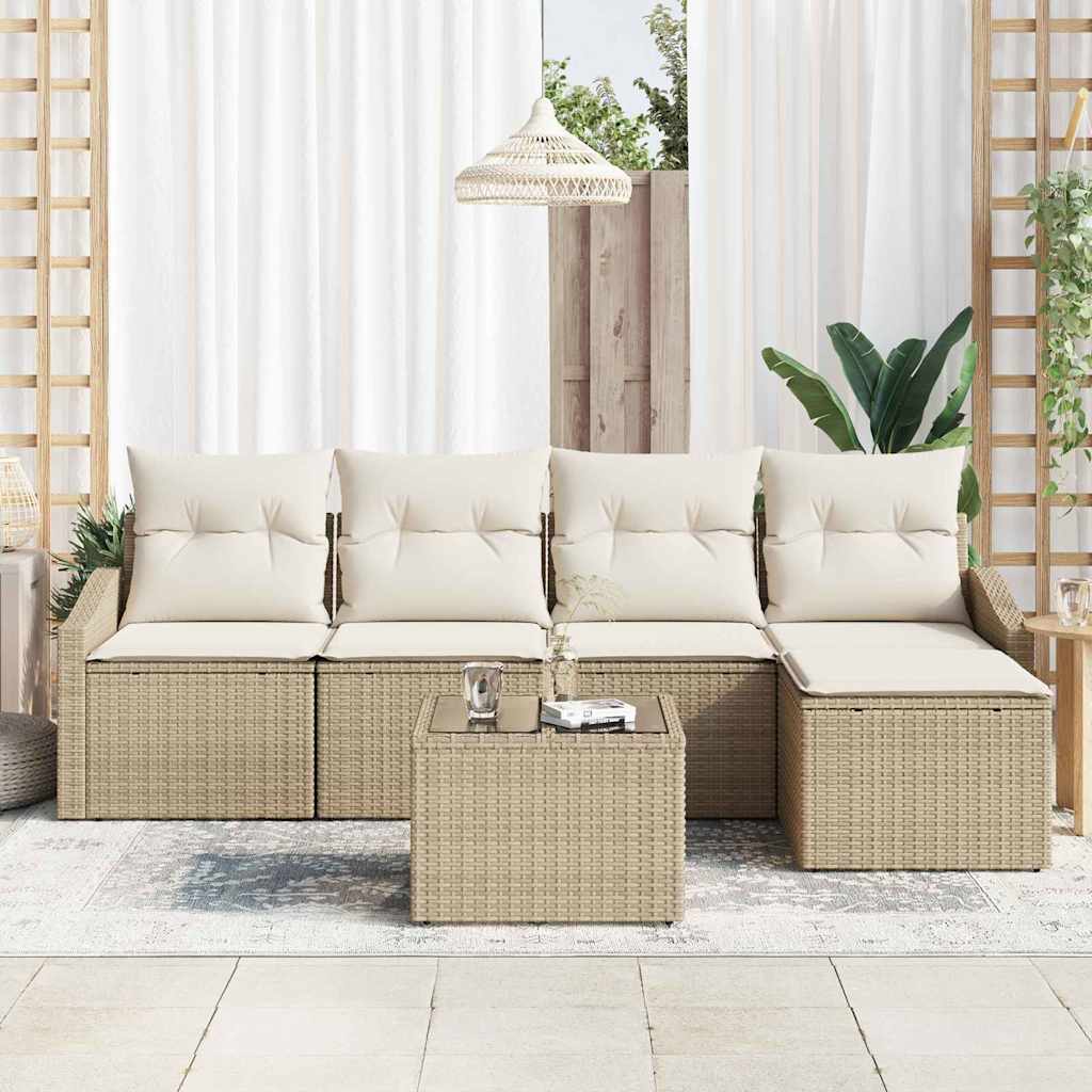 Ensemble de Canapés avec coussin 6 pcs Beige polyrotin