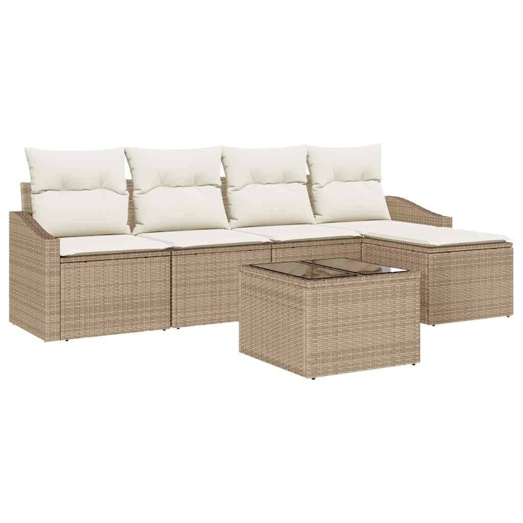 Ensemble de Canapés avec coussin 6 pcs Beige polyrotin