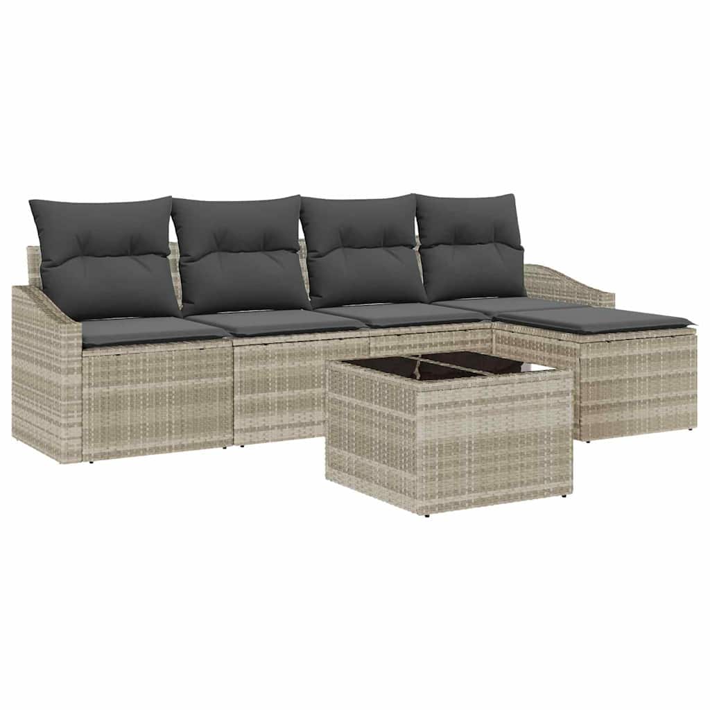 Ensemble de Canapés avec coussin 6 pcs Gris clair polyrotin