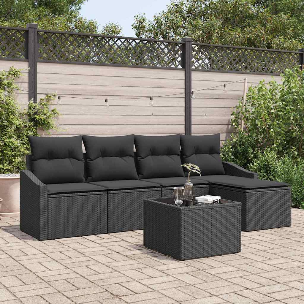 Ensemble de Canapés avec coussin 6 pcs Noir polyrotin