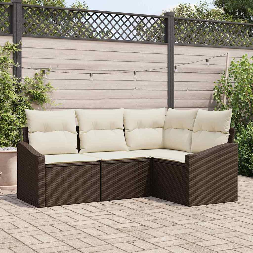 Ensemble de Canapés avec coussin 4 pcs Marron polyrotin