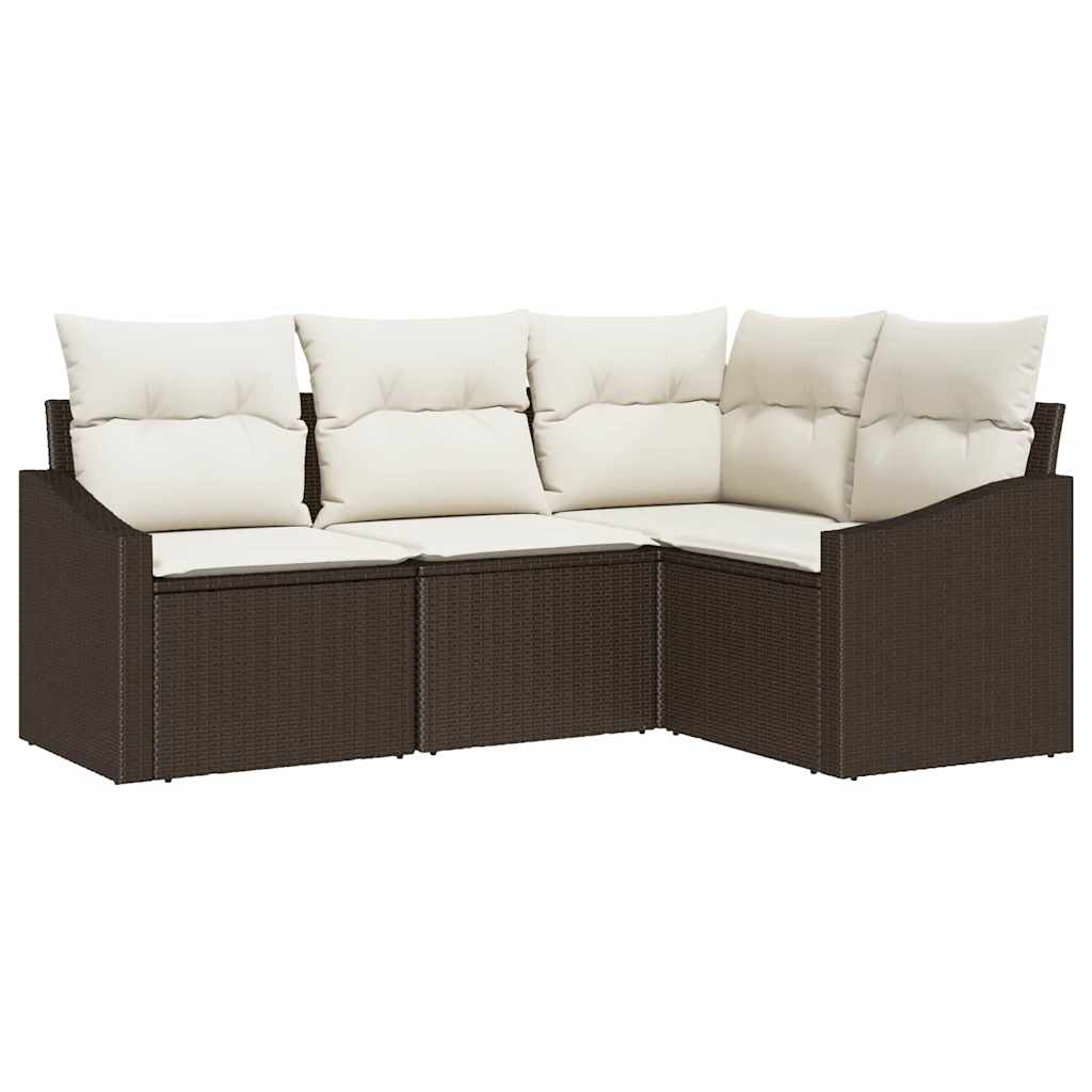 Ensemble de Canapés avec coussin 4 pcs Marron polyrotin