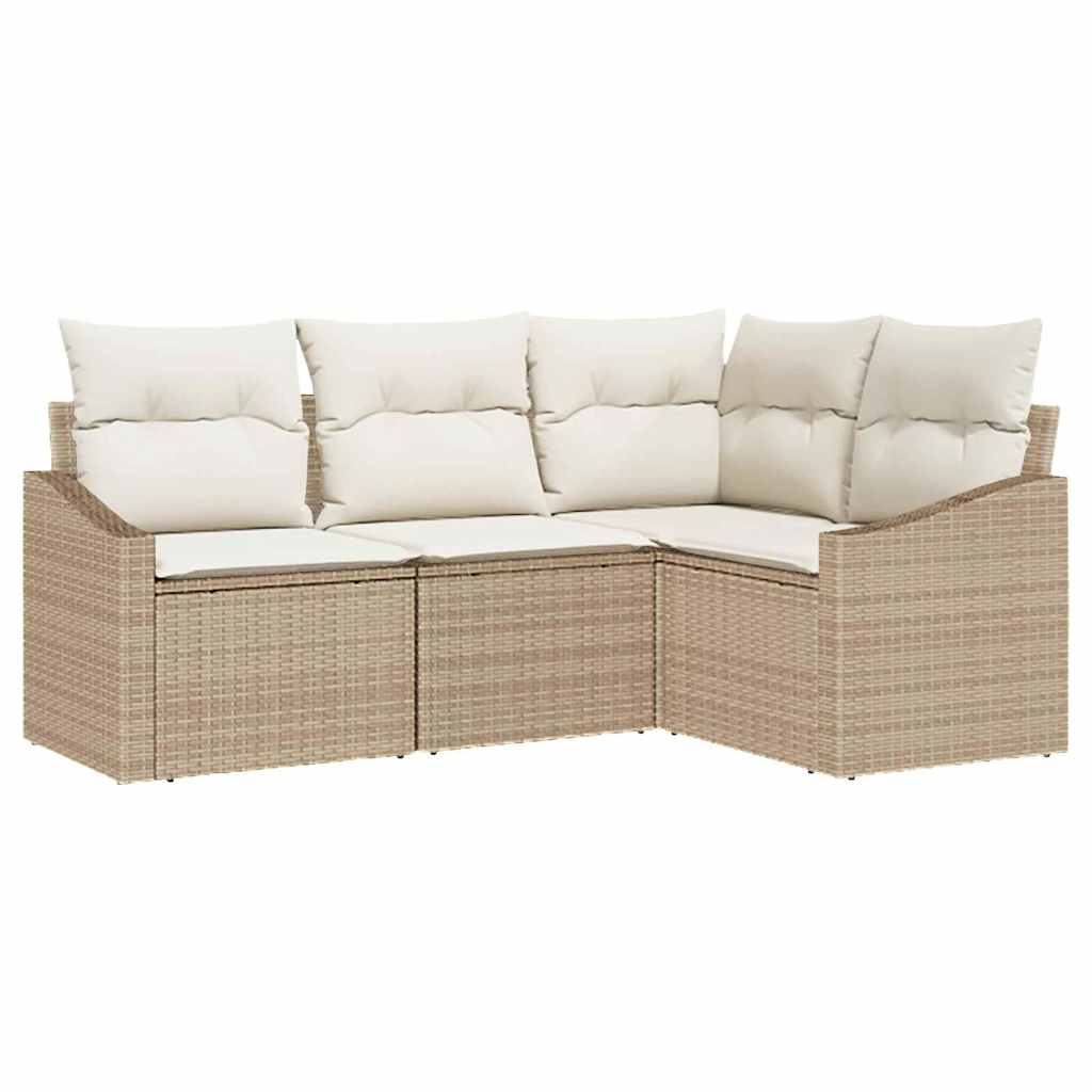 Ensemble de Canapés avec coussin 4 pcs Beige polyrotin