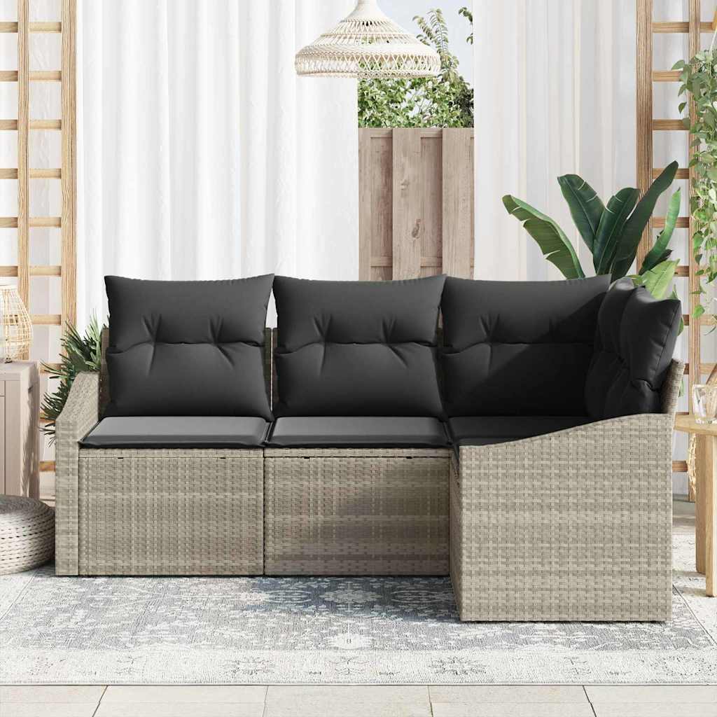 Ensemble de Canapés avec coussin 4 pcs Gris clair polyrotin