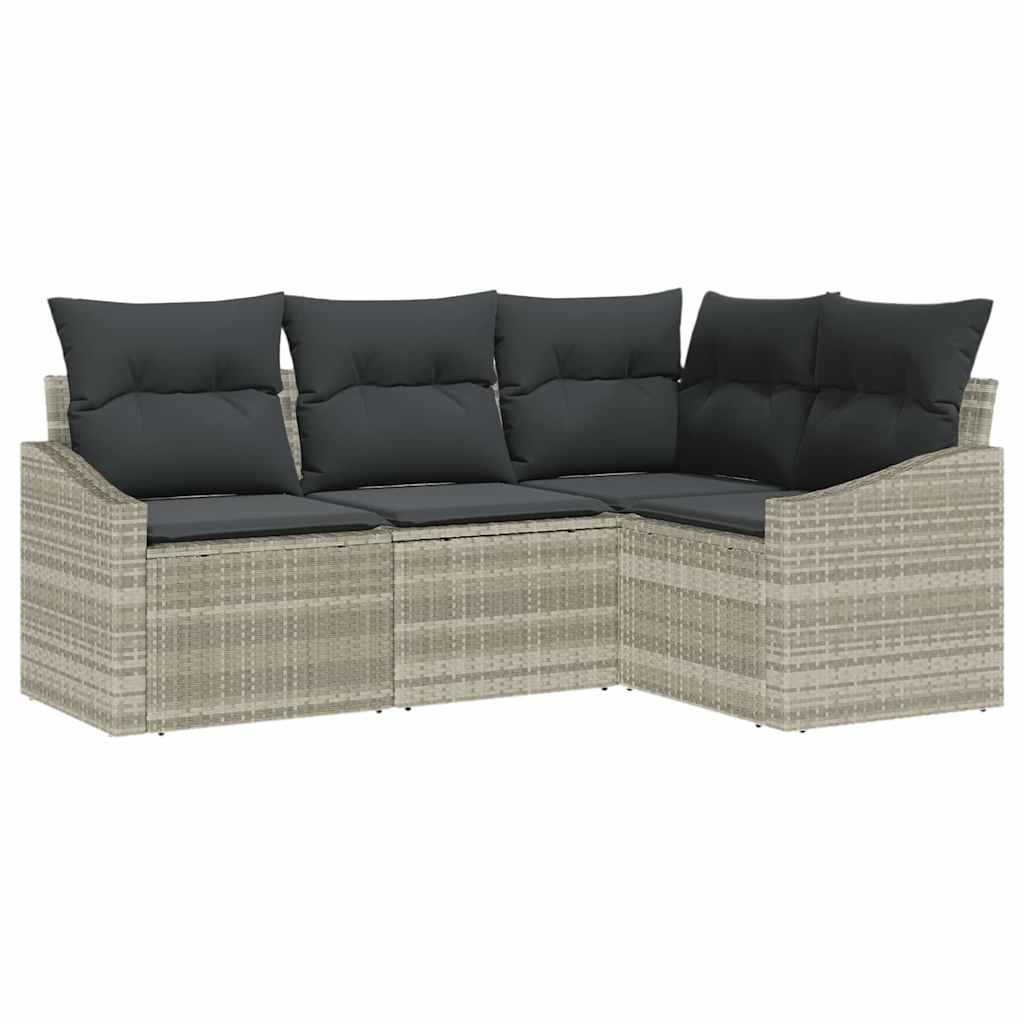 Ensemble de Canapés avec coussin 4 pcs Gris clair polyrotin