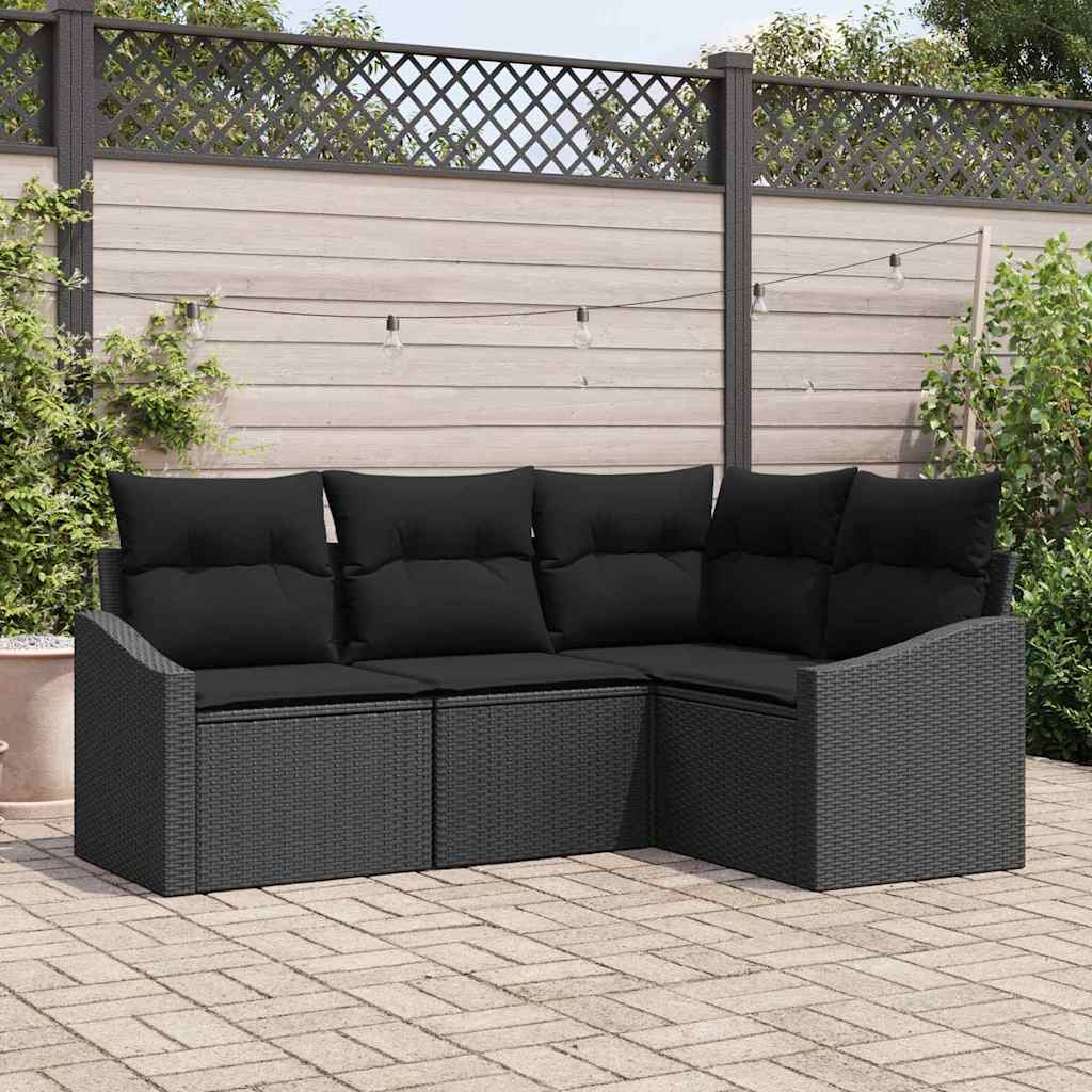 Ensemble de Canapés avec coussin 4 pcs Noir polyrotin
