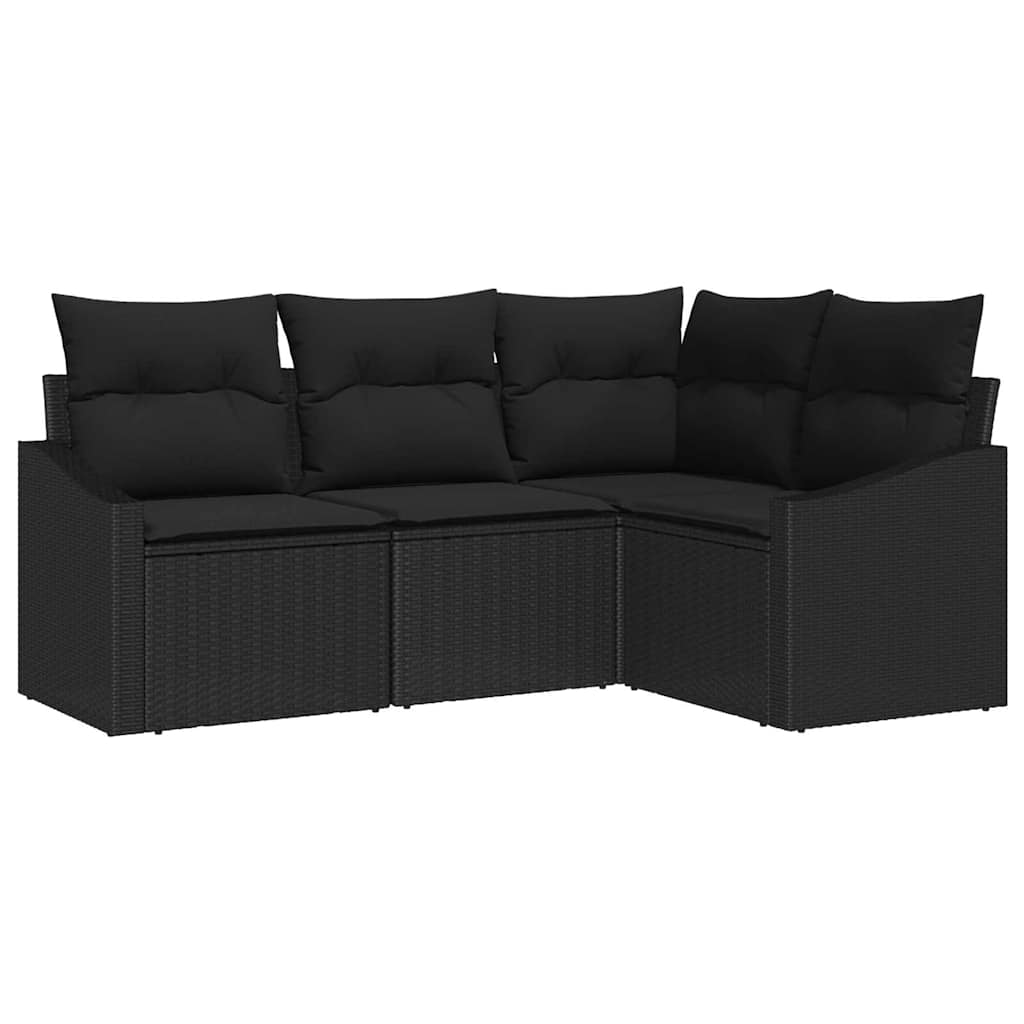 Ensemble de Canapés avec coussin 4 pcs Noir polyrotin
