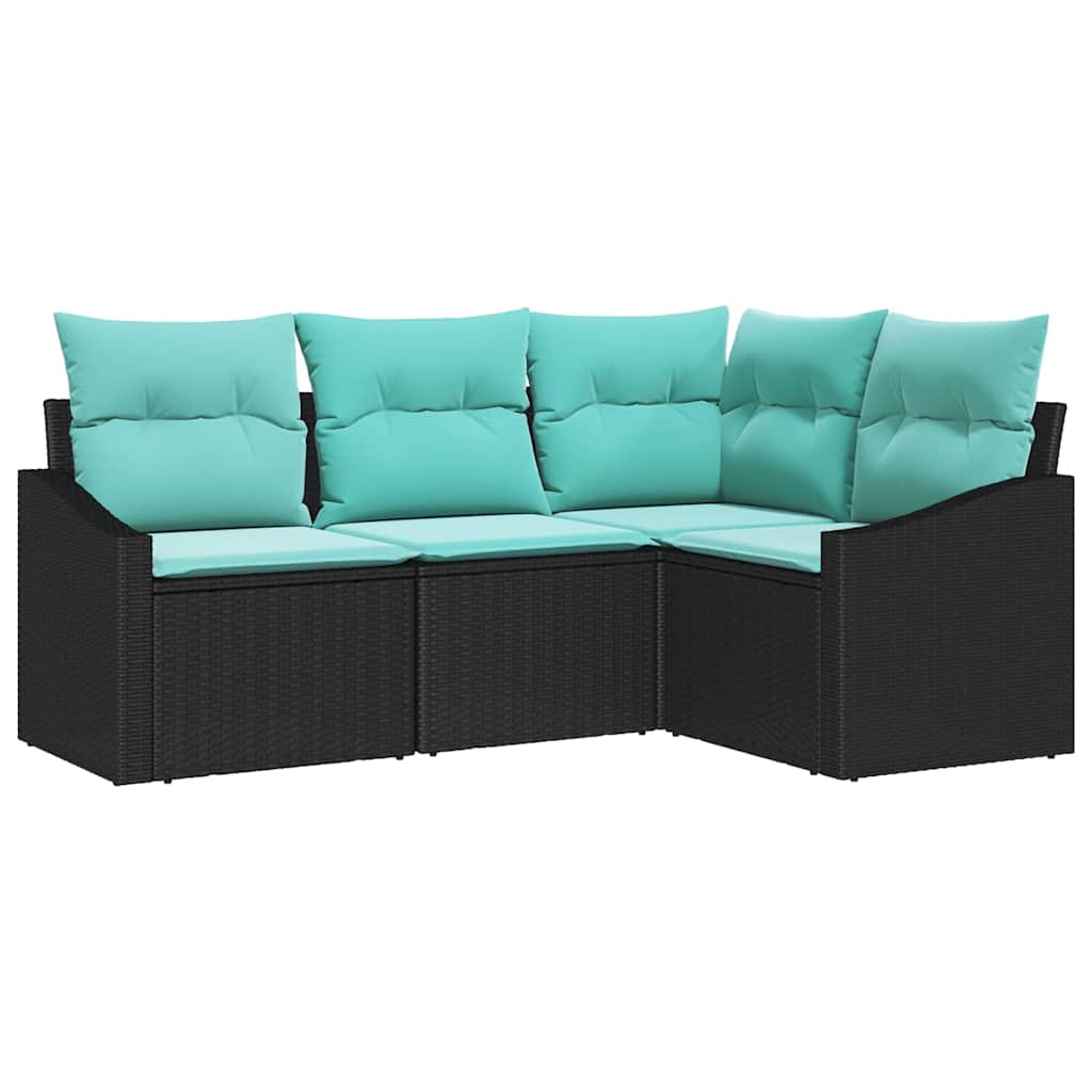 Ensemble de Canapés avec coussin 4 pcs Noir polyrotin