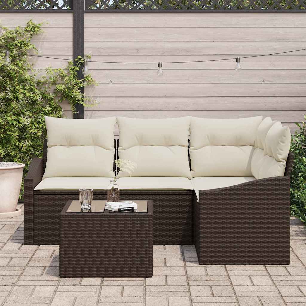 Ensemble de Canapés avec coussin 5 pcs Marron polyrotin