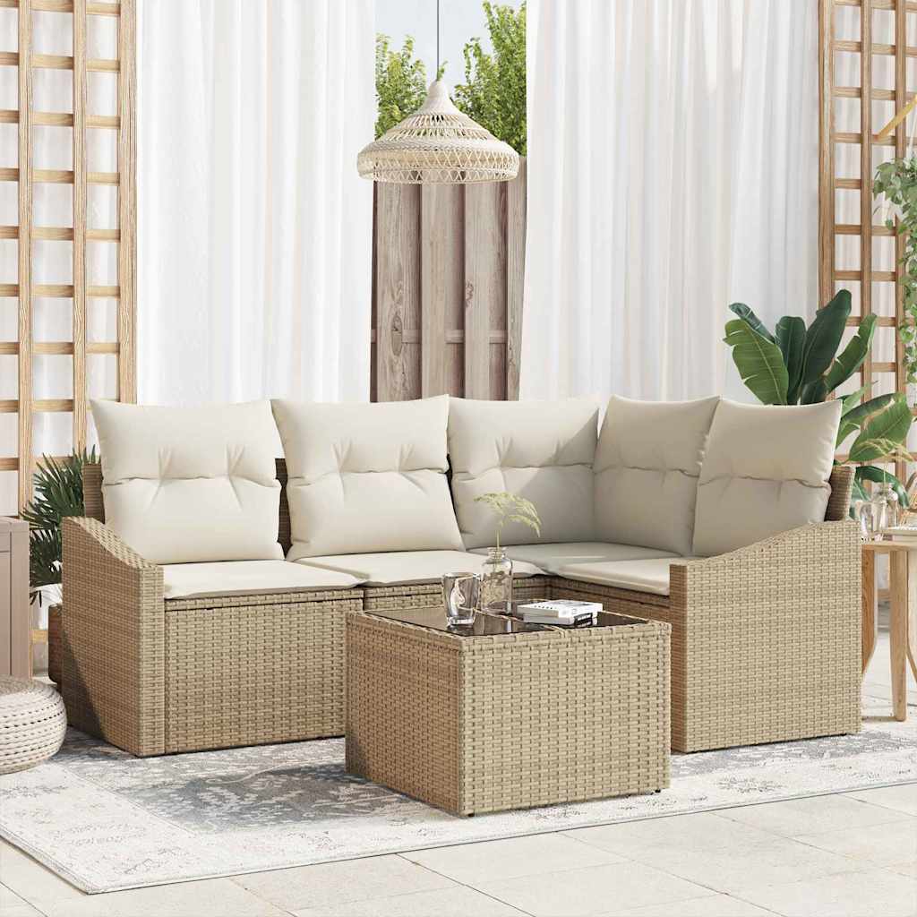 Ensemble de Canapés avec coussin 5 pcs Beige polyrotin