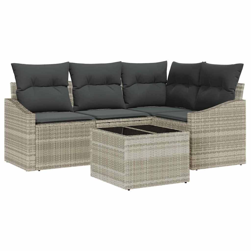 Ensemble de Canapés avec coussin 5 pcs Gris clair polyrotin