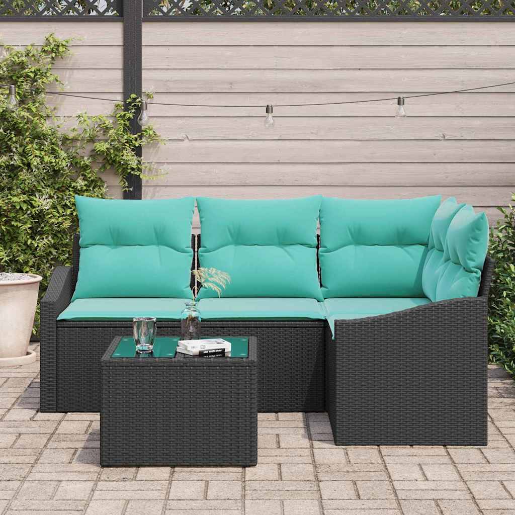 Ensemble de Canapés avec coussin 5 pcs Noir polyrotin