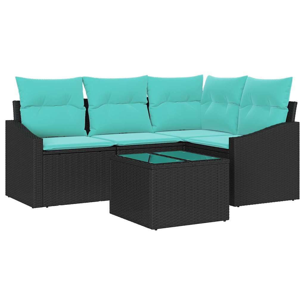 Ensemble de Canapés avec coussin 5 pcs Noir polyrotin