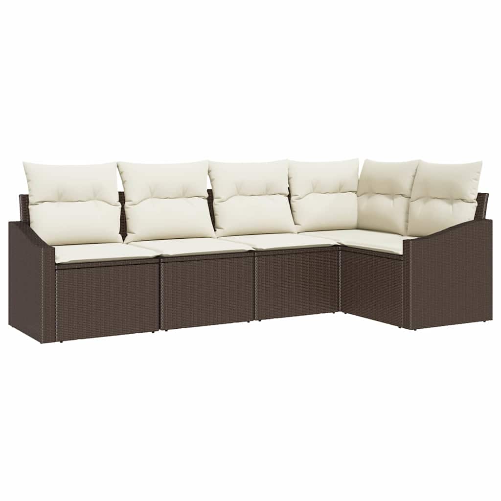 Ensemble de Canapés avec coussin 5 pcs Marron polyrotin