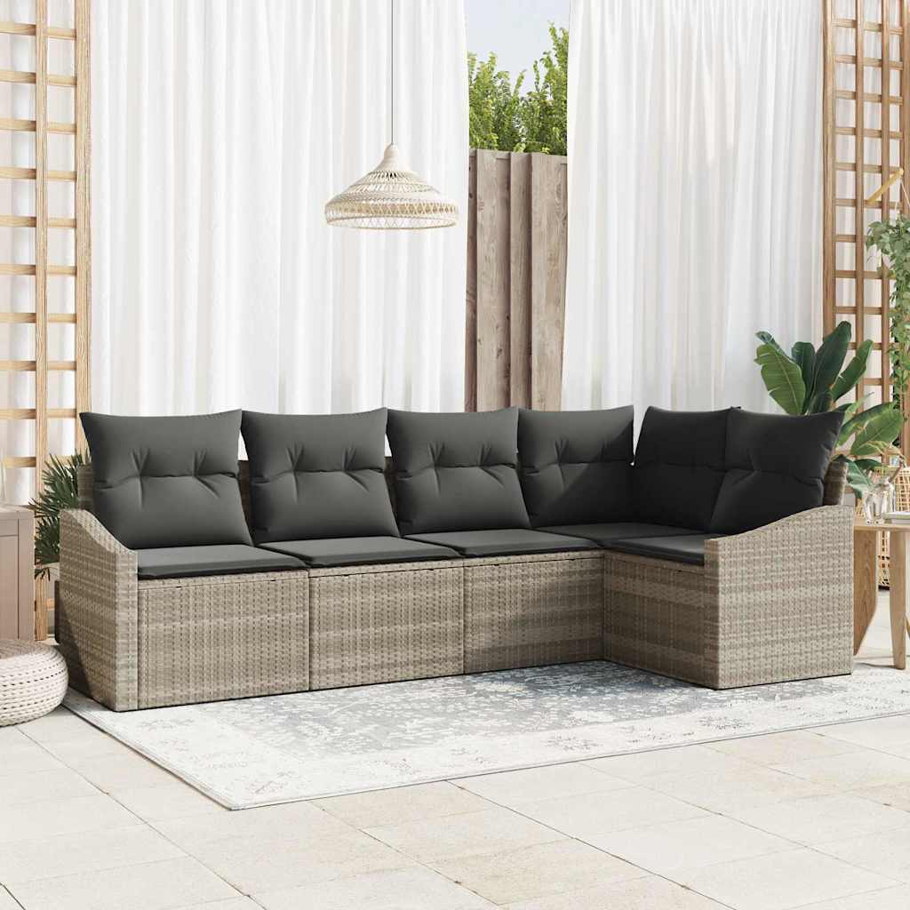 Ensemble de Canapés avec coussin 5 pcs Gris clair polyrotin