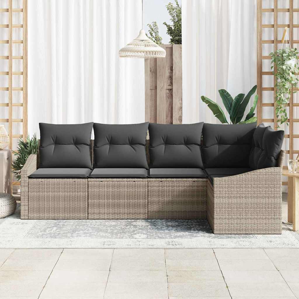 Ensemble de Canapés avec coussin 5 pcs Gris clair polyrotin