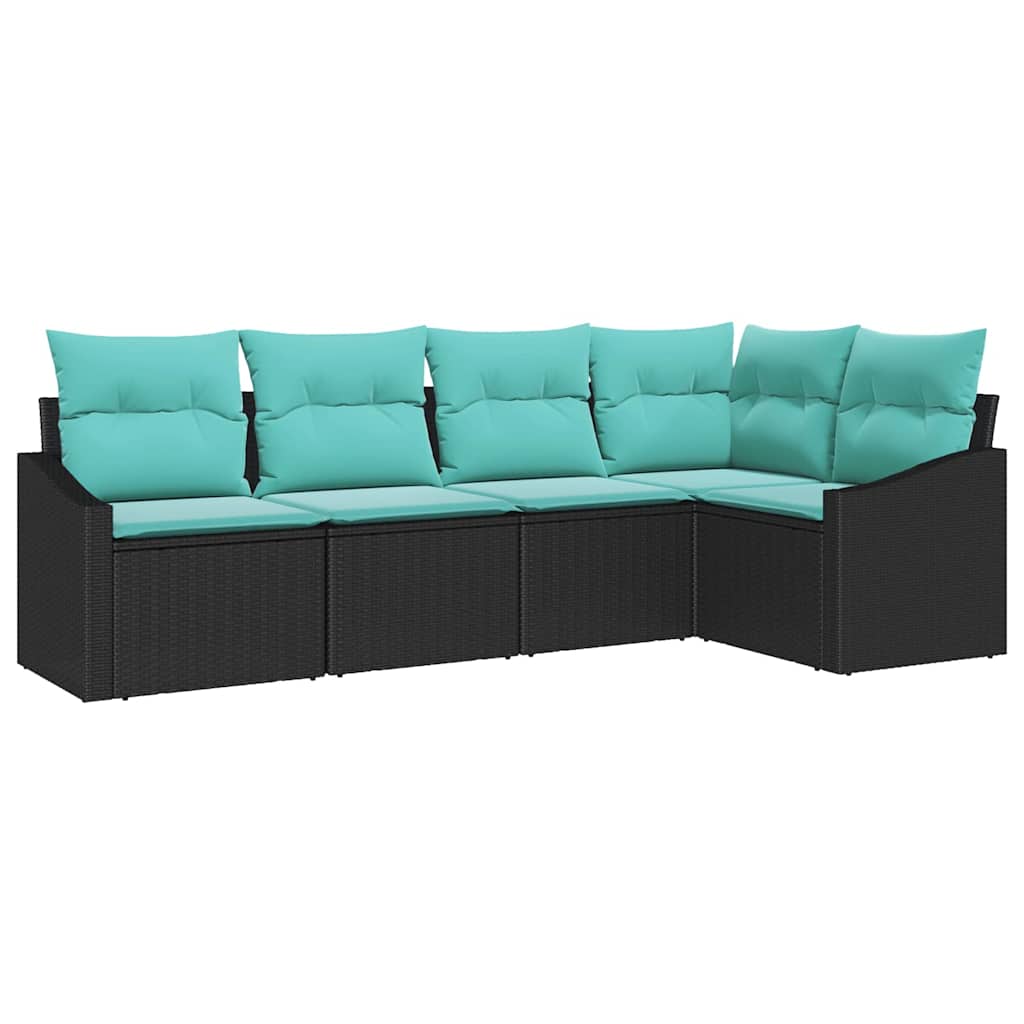 Ensemble de Canapés avec coussin 5 pcs Noir polyrotin