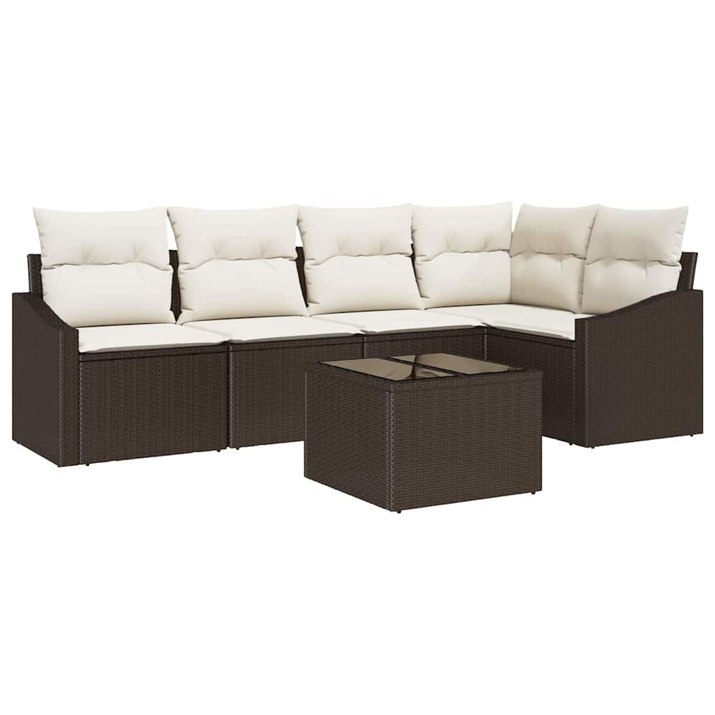 Ensemble de Canapés avec coussin 6 pcs Marron polyrotin