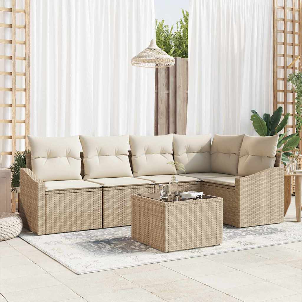 Ensemble de Canapés avec coussin 6 pcs Beige polyrotin