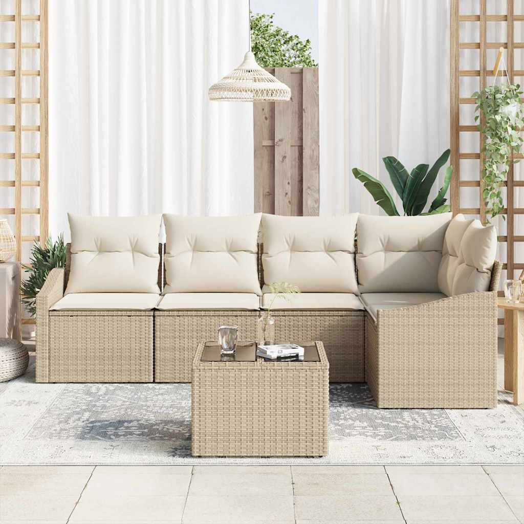 Ensemble de Canapés avec coussin 6 pcs Beige polyrotin