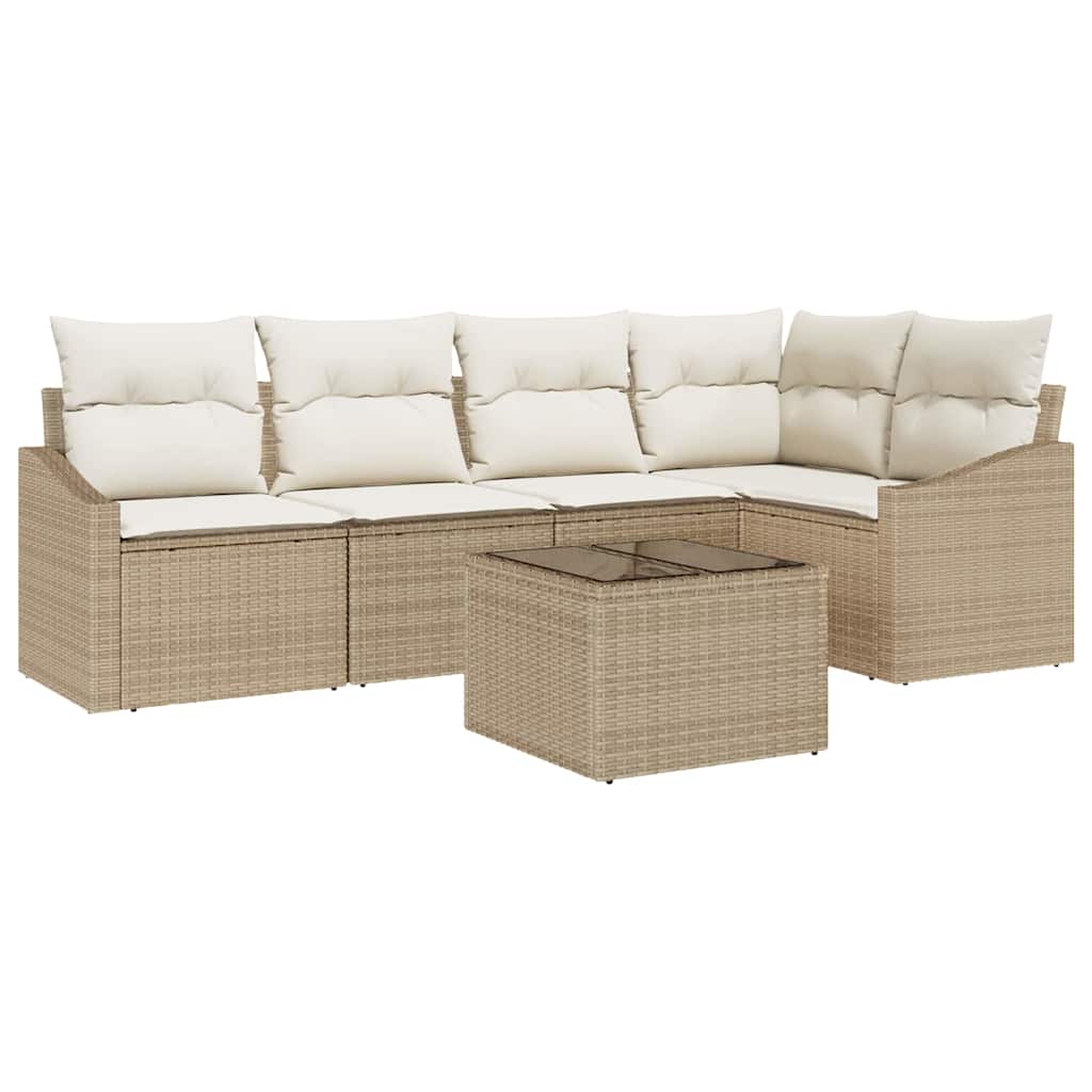 Ensemble de Canapés avec coussin 6 pcs Beige polyrotin