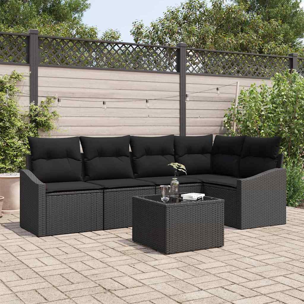 Ensemble de Canapés avec coussin 6 pcs Noir polyrotin