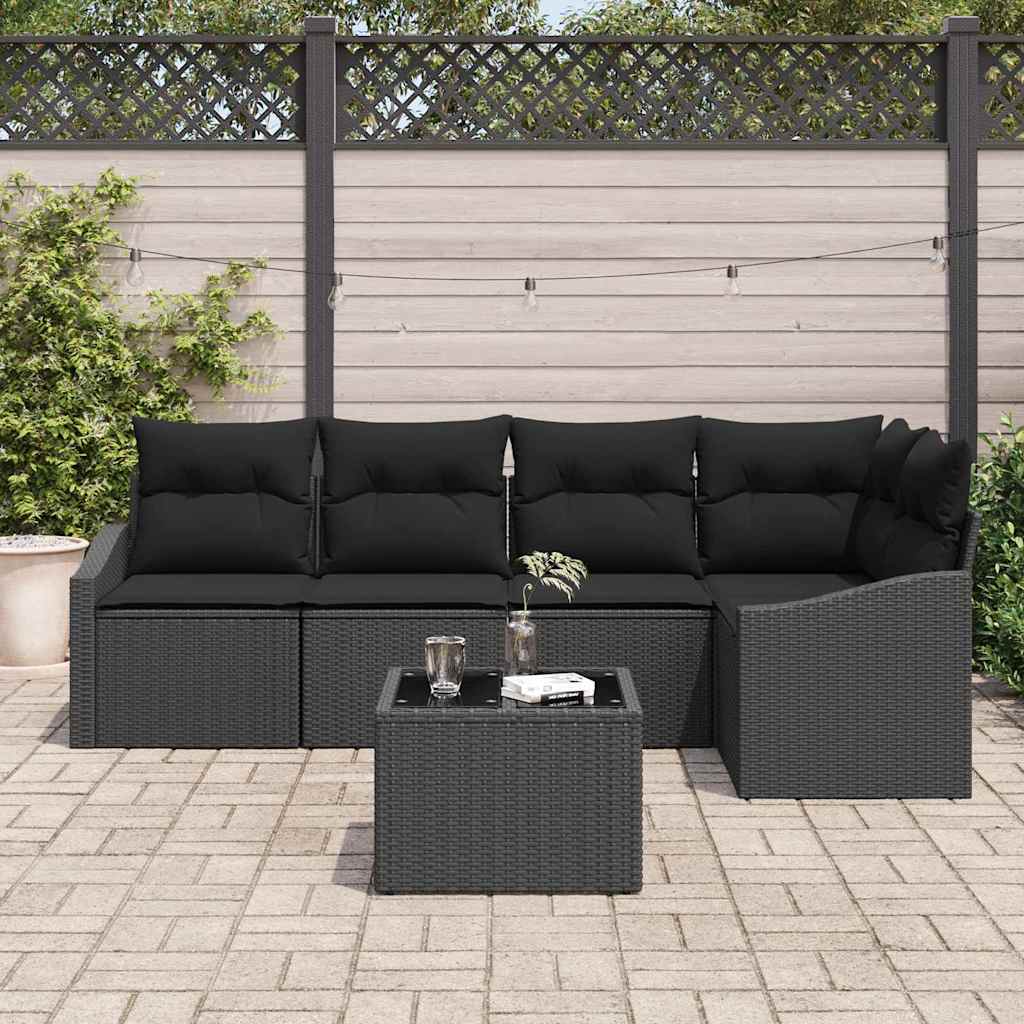 Ensemble de Canapés avec coussin 6 pcs Noir polyrotin