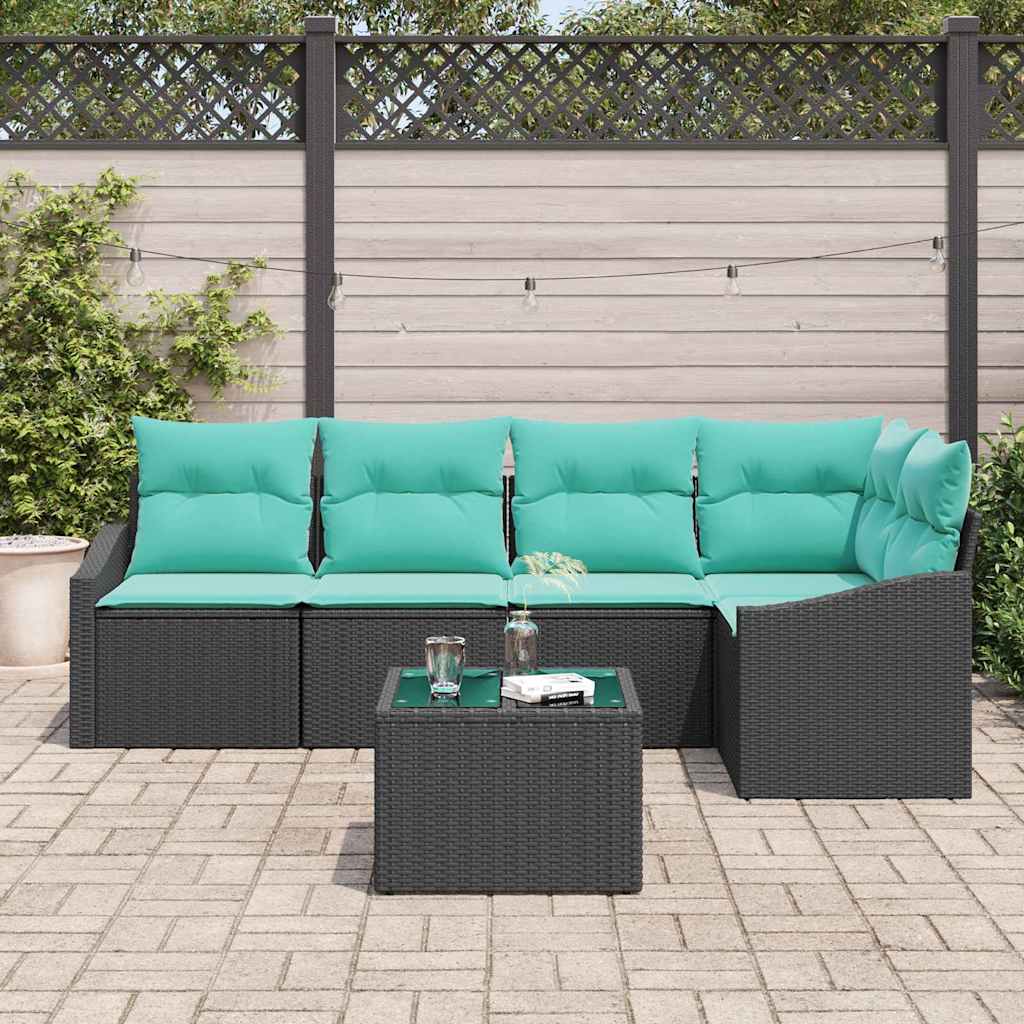 Ensemble de Canapés avec coussin 6 pcs Noir polyrotin