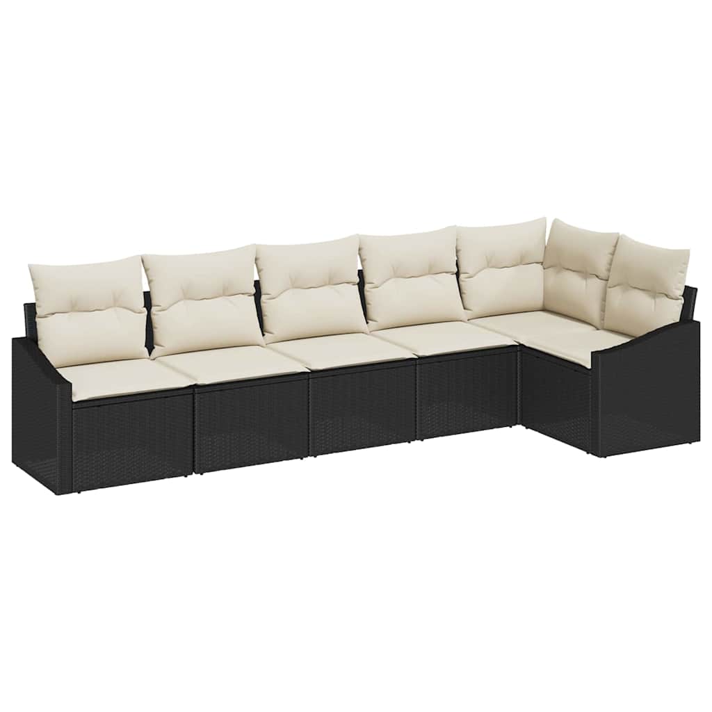 Ensemble de Canapés avec coussin 6 pcs Noir polyrotin