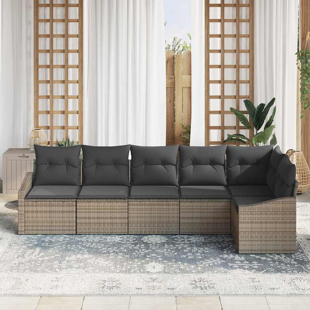 Ensemble de Canapés avec coussin 6 pcs Gris polyrotin