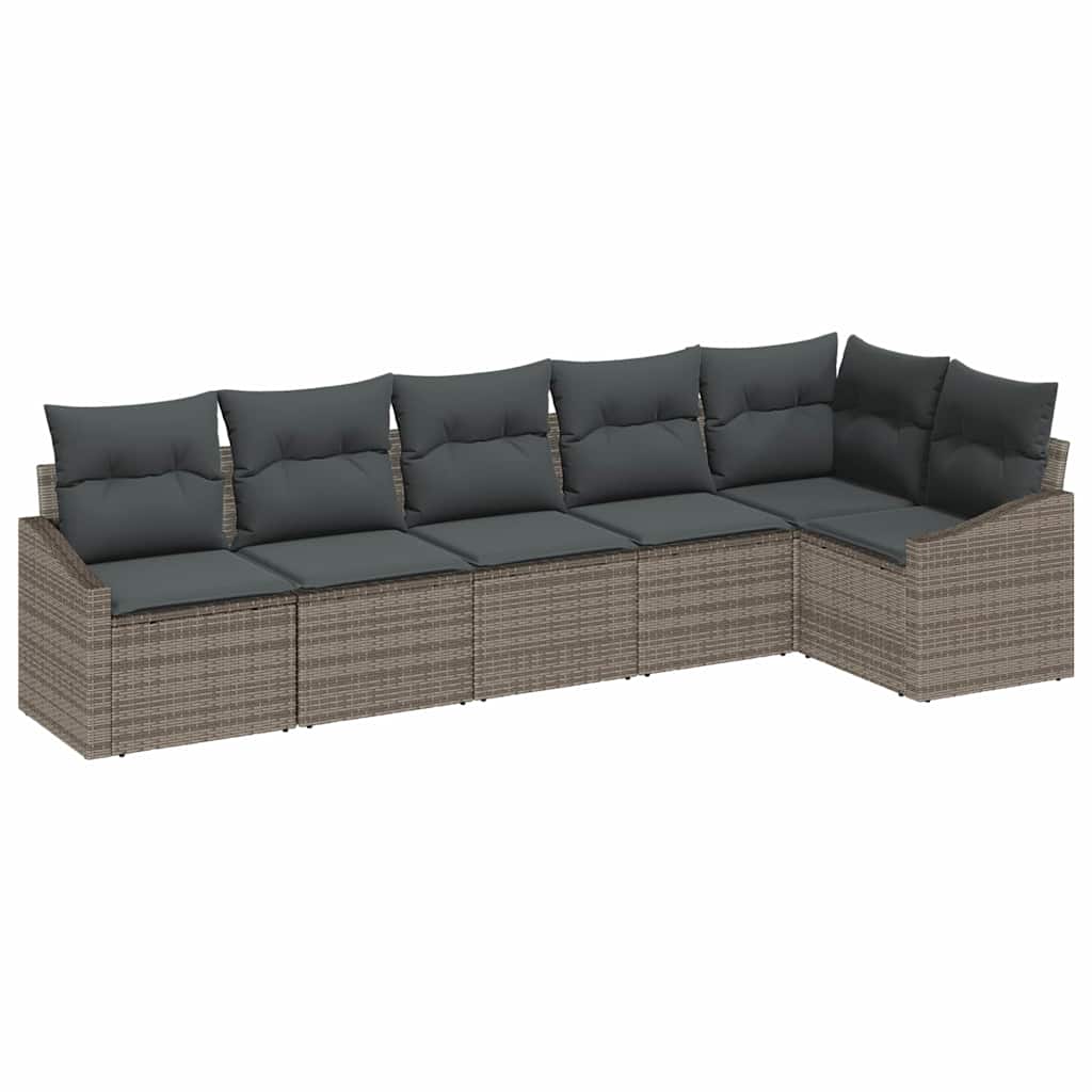 Ensemble de Canapés avec coussin 6 pcs Gris polyrotin