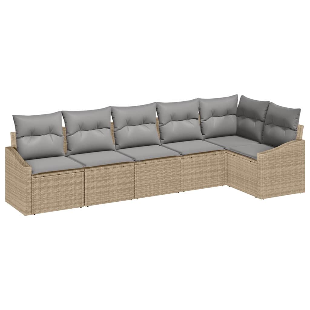 Ensemble de Canapés avec coussin 6 pcs Beige polyrotin