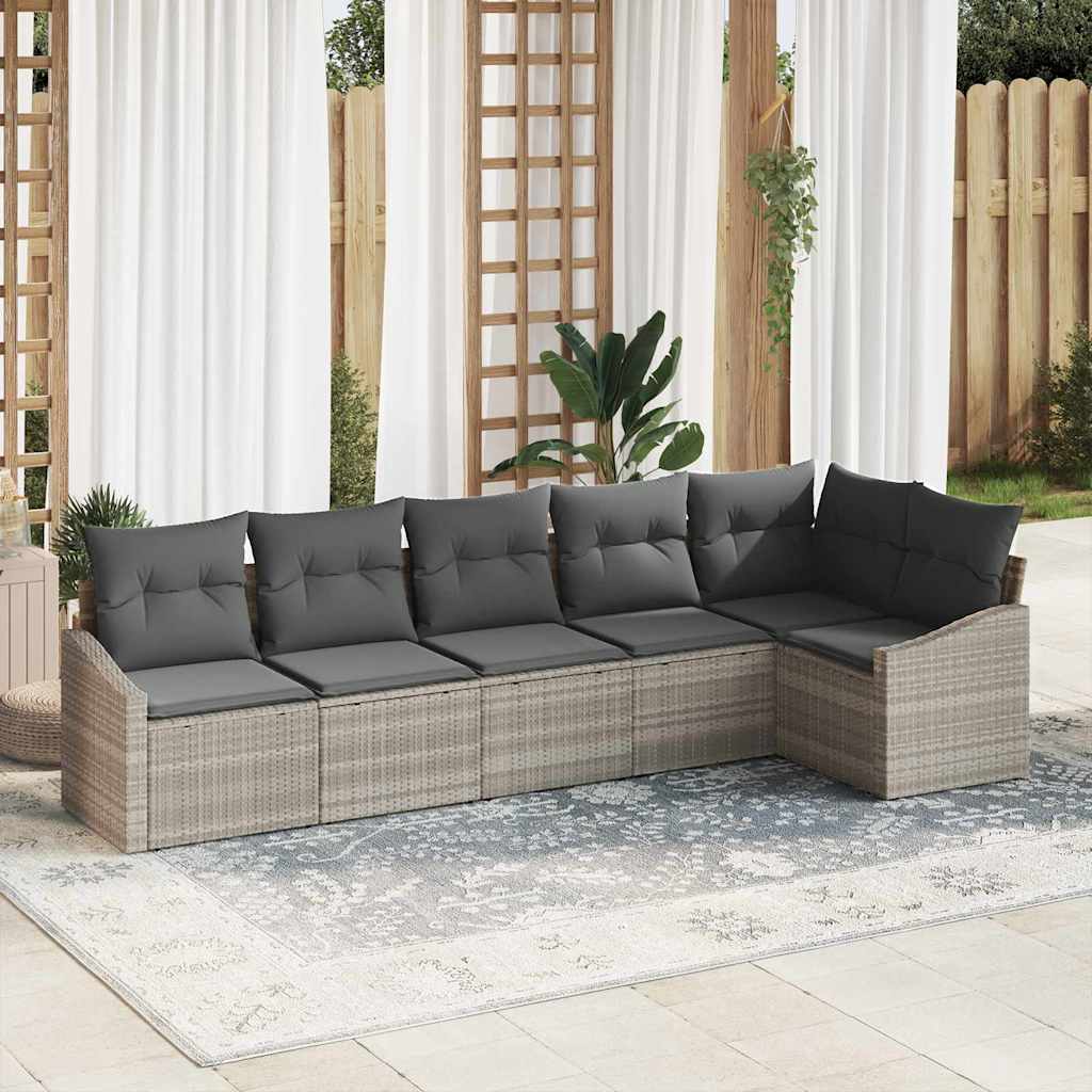 Ensemble de Canapés avec coussin 6 pcs Gris clair polyrotin