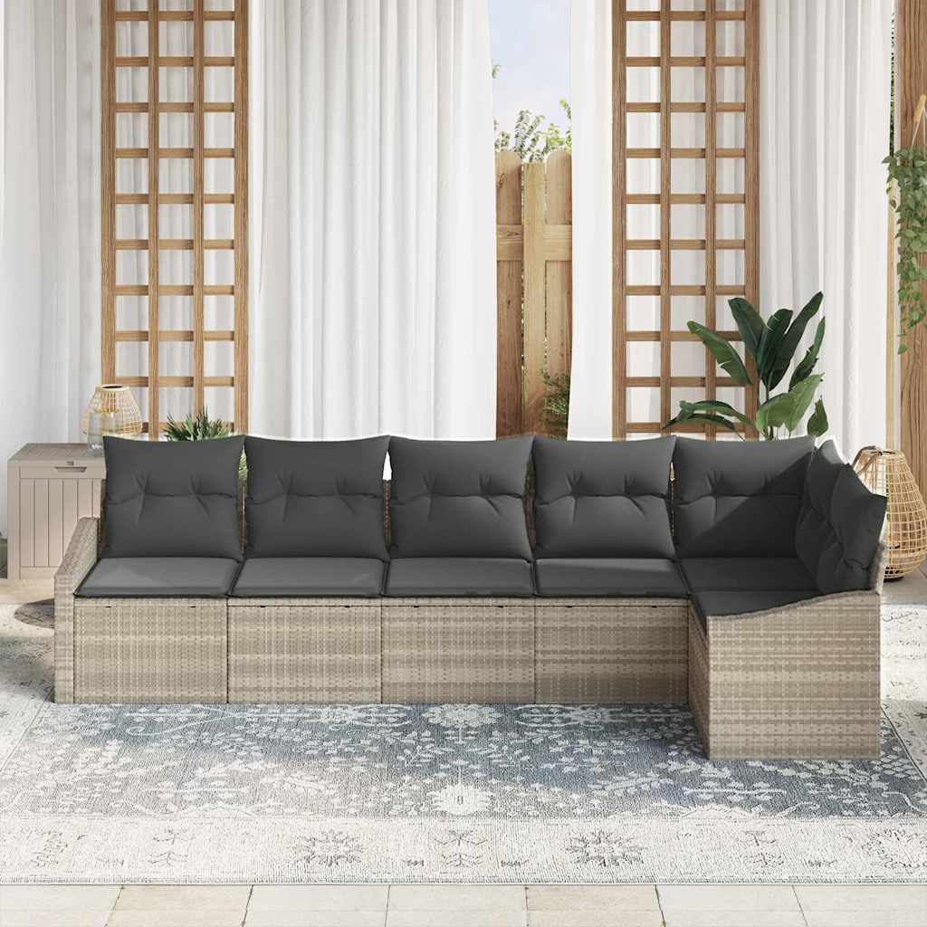 Ensemble de Canapés avec coussin 6 pcs Gris clair polyrotin