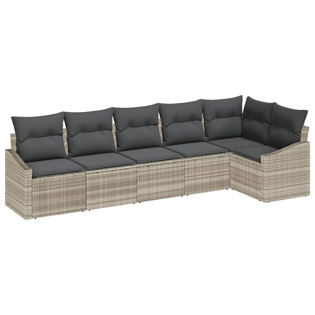 Ensemble de Canapés avec coussin 6 pcs Gris clair polyrotin