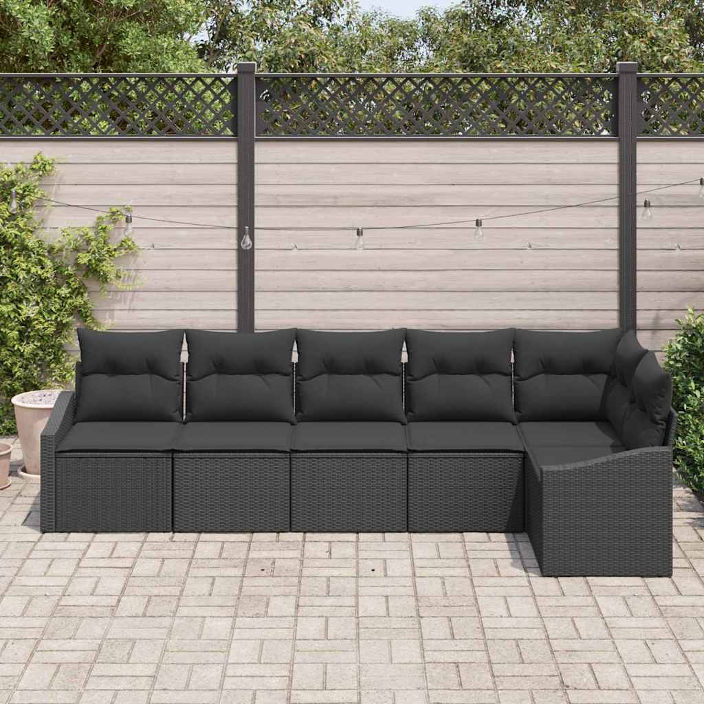 Ensemble de Canapés avec coussin 6 pcs Noir polyrotin