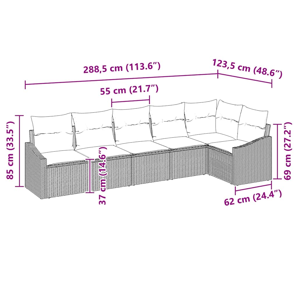 Ensemble de Canapés avec coussin 6 pcs Noir polyrotin