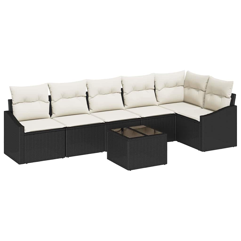 Ensemble de Canapés avec coussin 7 pcs Noir polyrotin