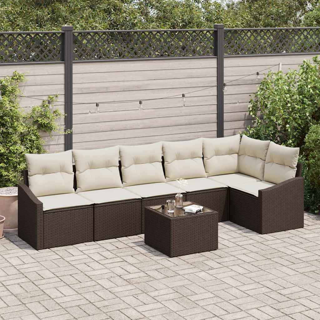 Ensemble de Canapés avec coussin 7 pcs Marron polyrotin