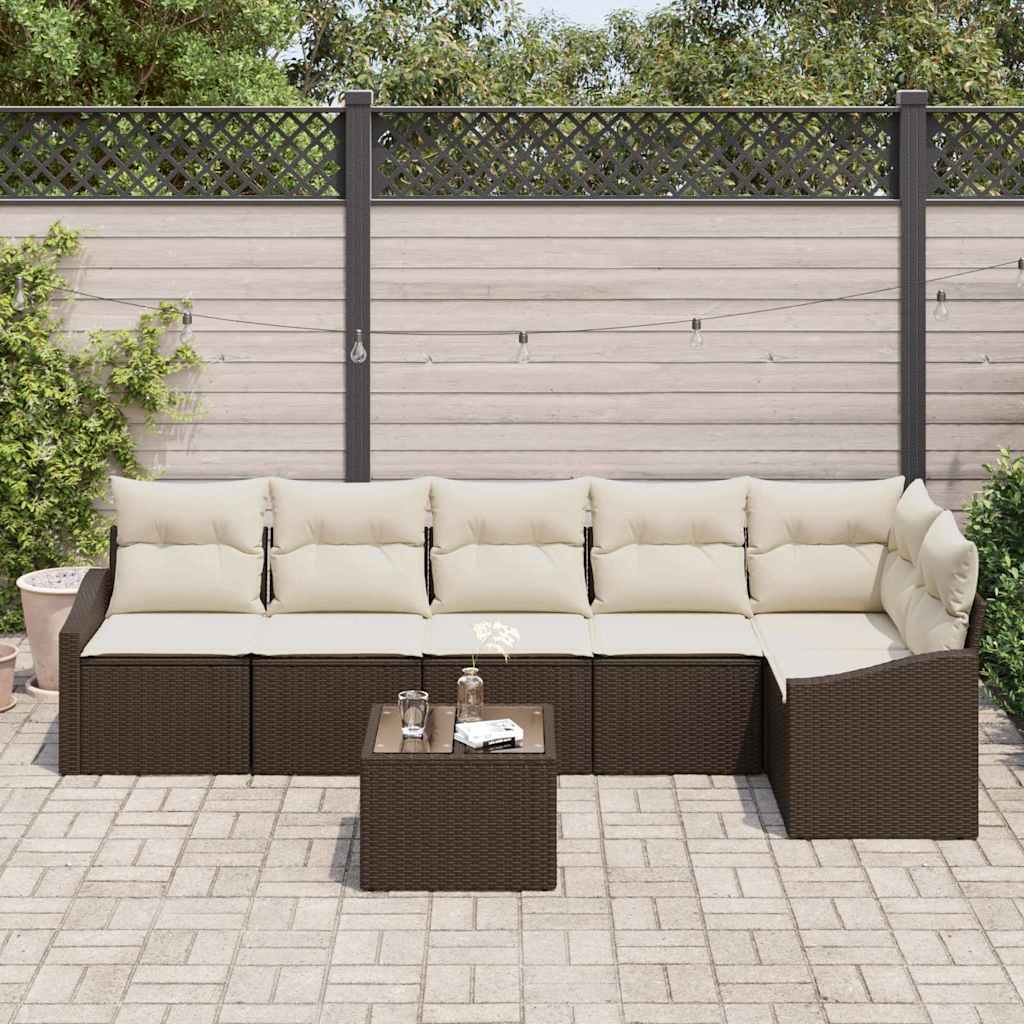 Ensemble de Canapés avec coussin 7 pcs Marron polyrotin