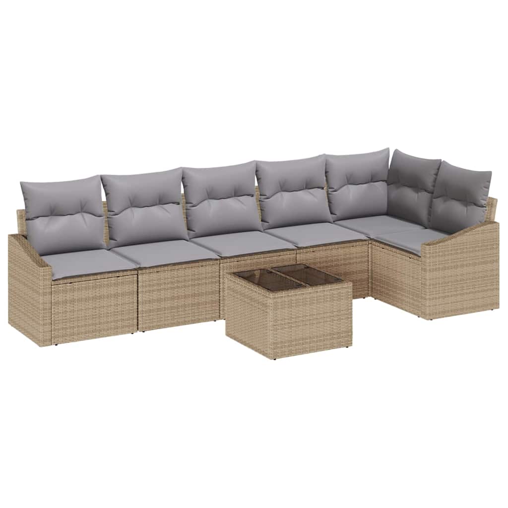 Ensemble de Canapés avec coussin 7 pcs Beige polyrotin