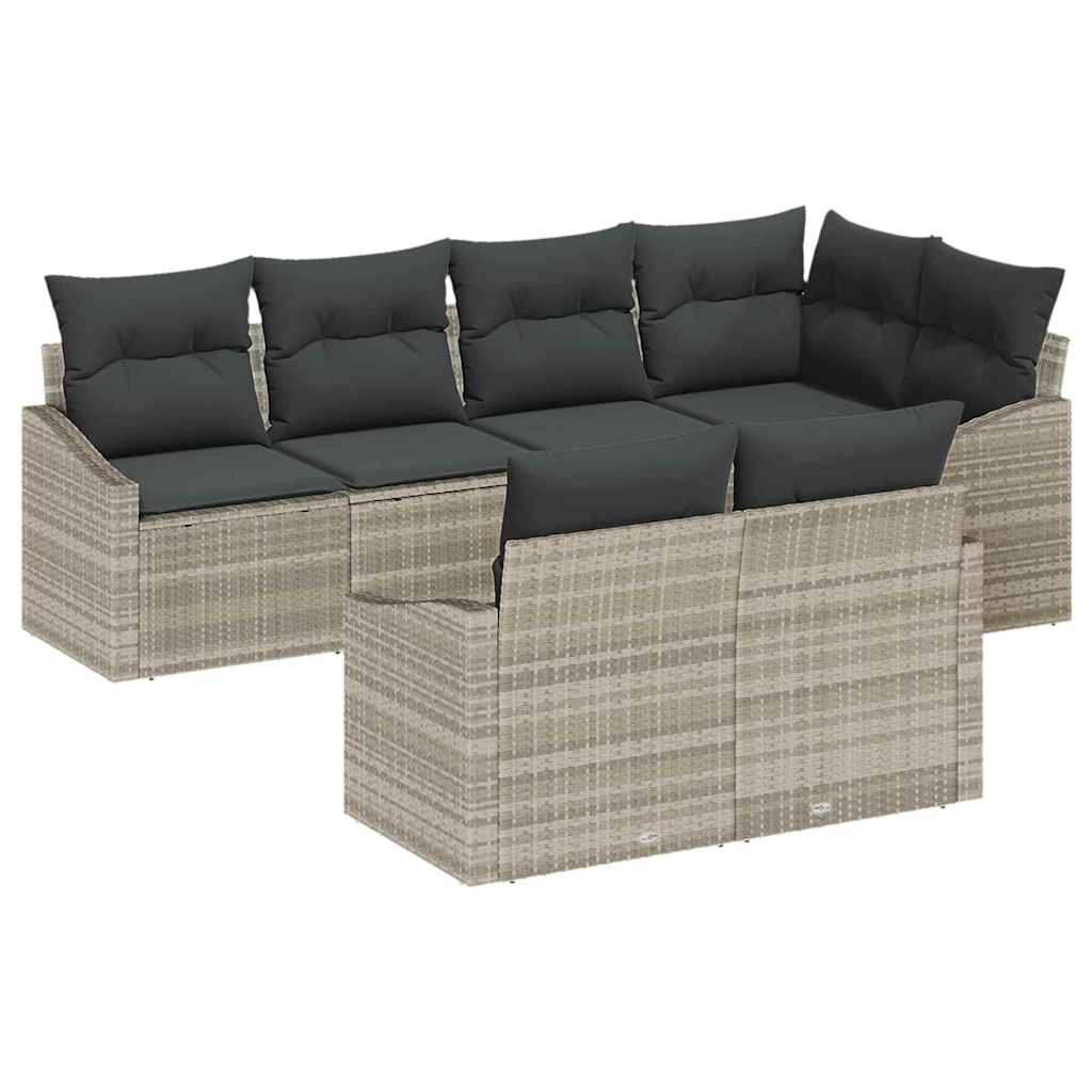 Ensemble de Canapés avec coussin 7 pcs Gris clair polyrotin